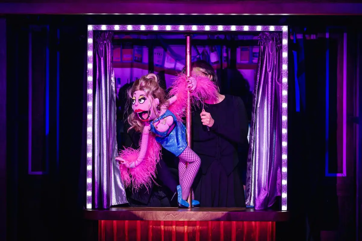 The Lucy The Slut puppet performing in Avenue Q at the Shaftesbury Theatre, London