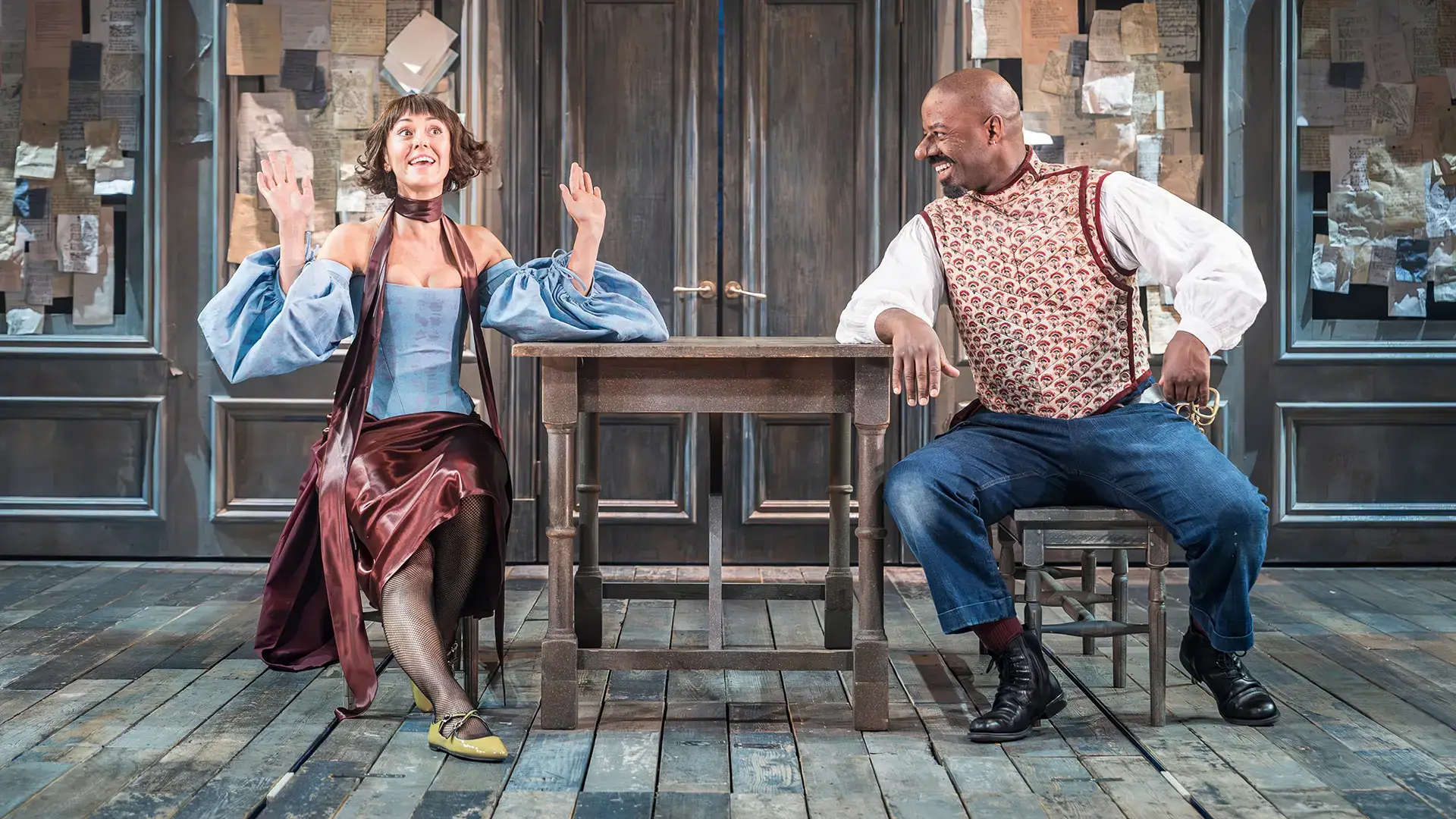 Adrian Lester as Cyrano and Susannah Fielding as Roxane in Cyrano de Bergerac at the Noël Coward Theatre - photography by Marc Brenner