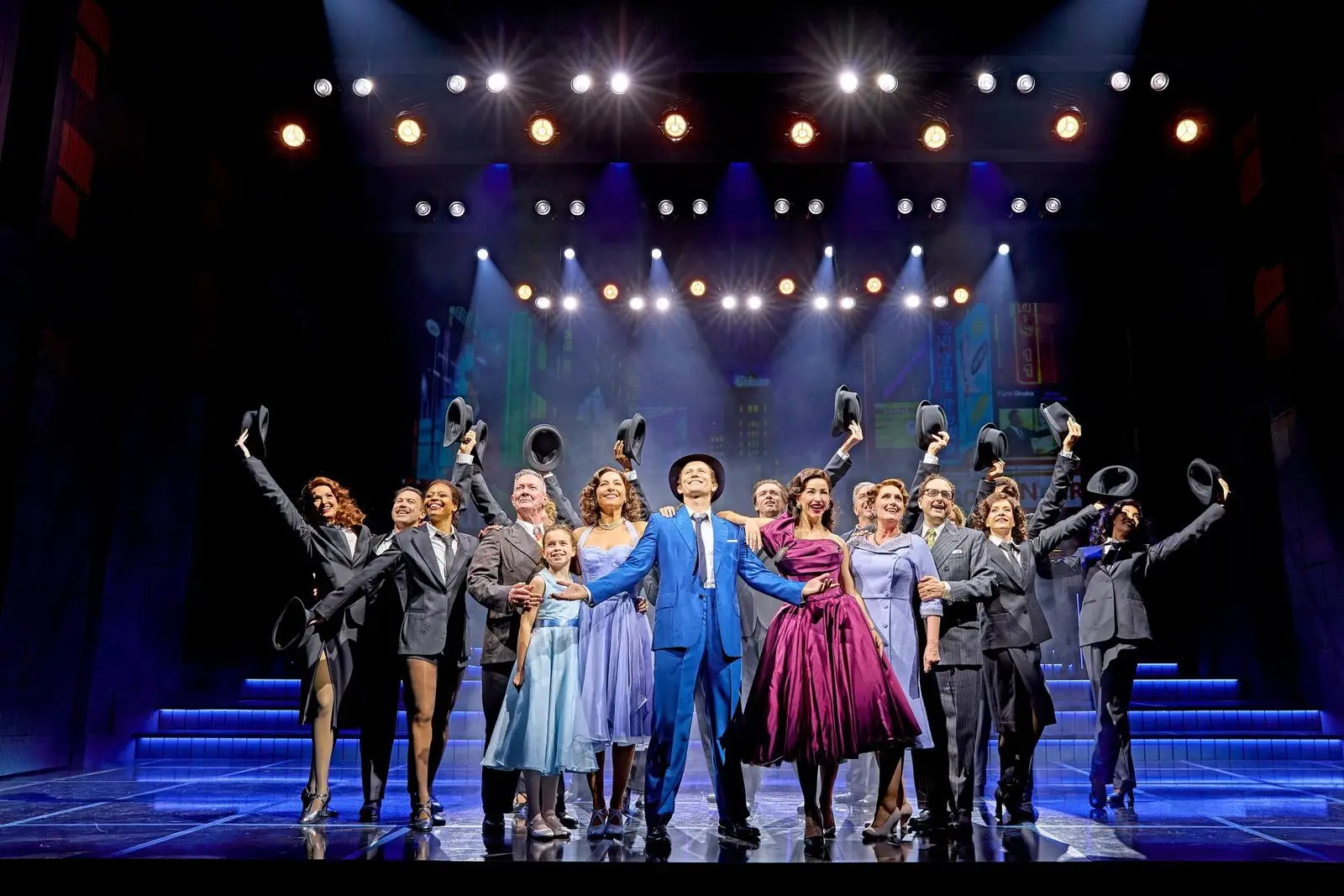 The full company of Sinatra The Musical raise their hats at the Aldwych Theatre - photography by Birgit & Ralf Brinkhoff