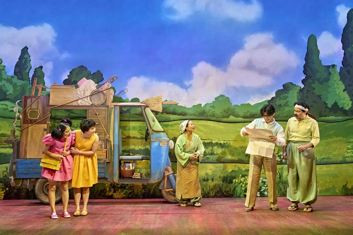 The family arrives with the moving truck in My Neighbour Totoro at the Gillian Lynne Theatre, London